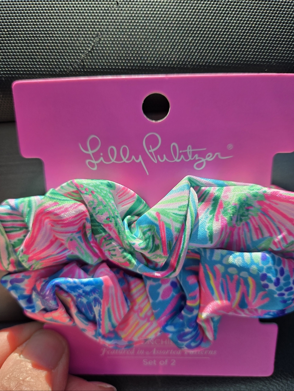 Lilly Pulitzer Pink, Green & Blue Tropical Print Scrunchies - Set of 2
